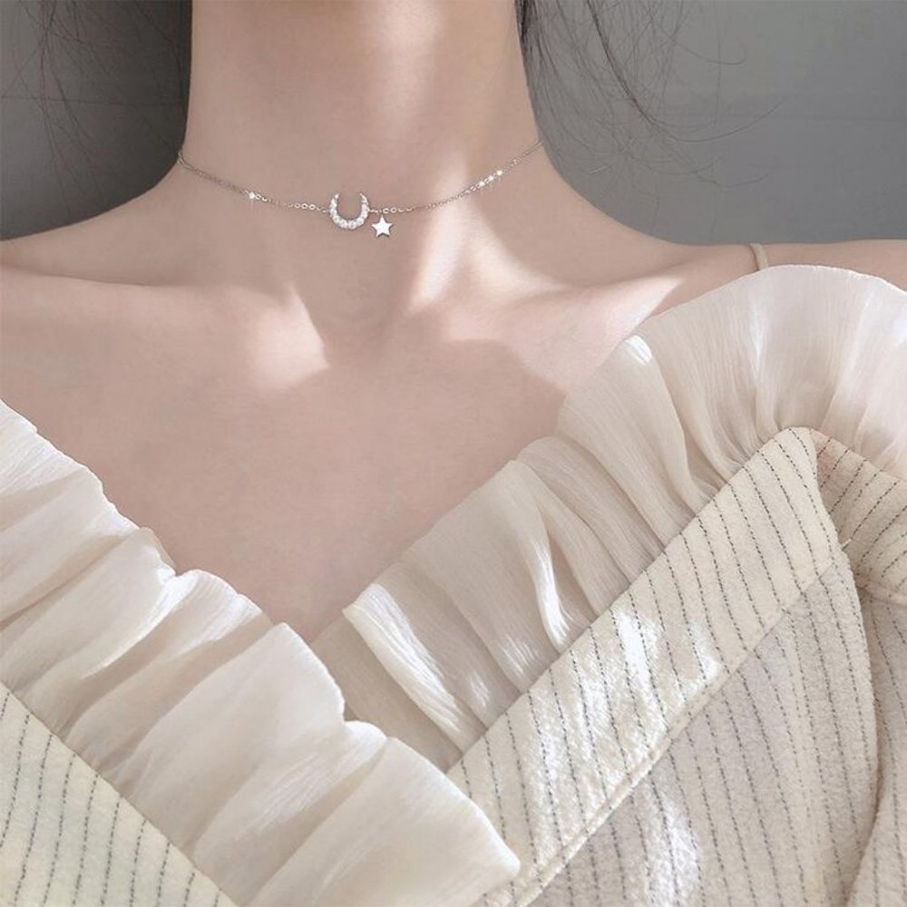 *NEW Diamond Moon Star Sterling Silver Necklace - Picture 8 of 9